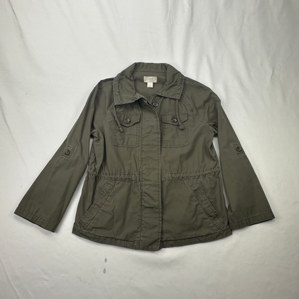 LOFT Utility Field Military Cargo‎ Olive Green Cotton Anorak Jacket